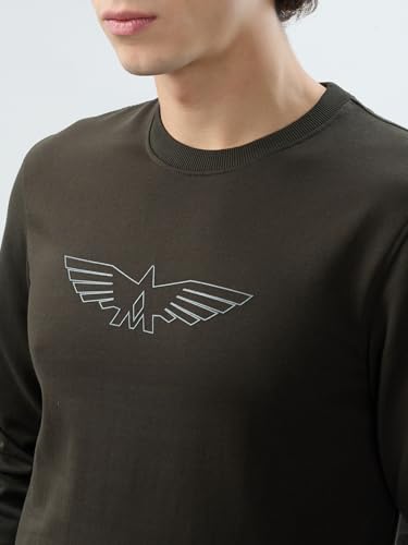 Image of Park Avenue Men Slim Fit Solid Pattern Cotton Polyester Blend Round Neck Full Sleeve Casual Sweatshirt