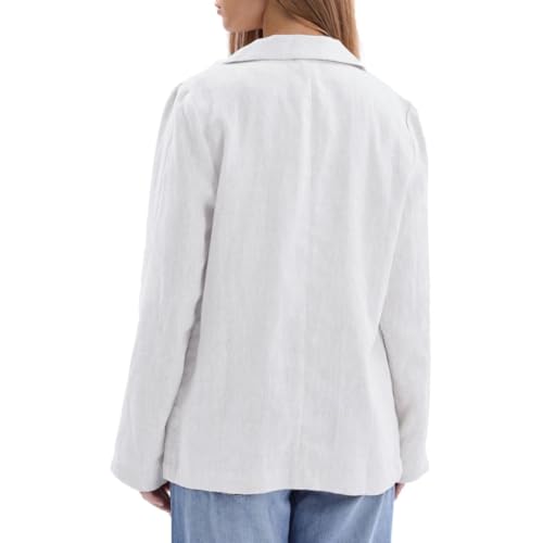 Amazhiyu Womens 100% Linen Notched Button Blazer Jackets Long Sleeve Coat Office White, X-Large2