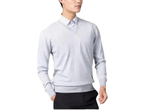 Image of REHJJDFD Men Cashmere Cotton Blended Pullover Men Sweater Warm Sweater Jumper Men's Knitted v-Neck Sweater Gray M