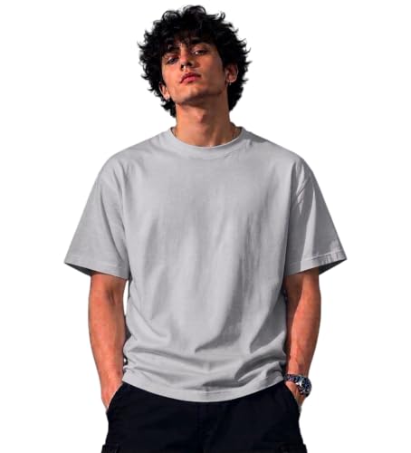 Image of Men's Round Neck Plain Oversize T-Shirt - Casual Loose Fit Cotton Wear | 100% Cotton T-Shirt |