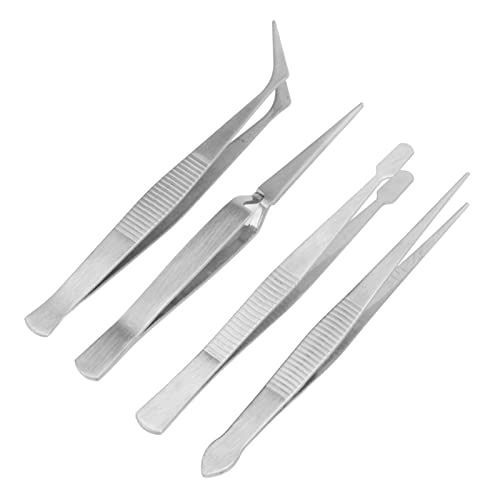Precision Tweezers Set, Stainless Steel Flat End Straight Point Angle Point Needlepoint for Jewelry Craft Electronics Detailed Work