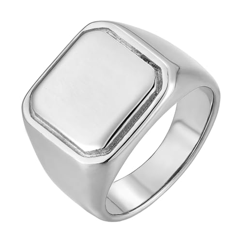 YL Men's Square Signet Rings Titanium Steel High Polished Rings White Gold/Gold/Black Plated Statement Band Wedding Jewelry