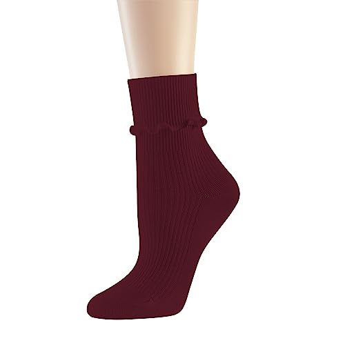 Image of UTTPLL Womens Cotton Crew Socks Ruffle Turn-Cuff Fashion Princess Lettuce Ankle Socks Athletic Thin Gift Dress Socks