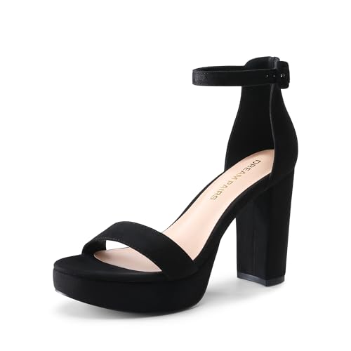 DREAM PAIRS Women's Platform Chunky High Heeled Sandals Open Toe Block Heels Ankle Strap Dress Shoes for Wedding Party Evening 6 Black-nubuck