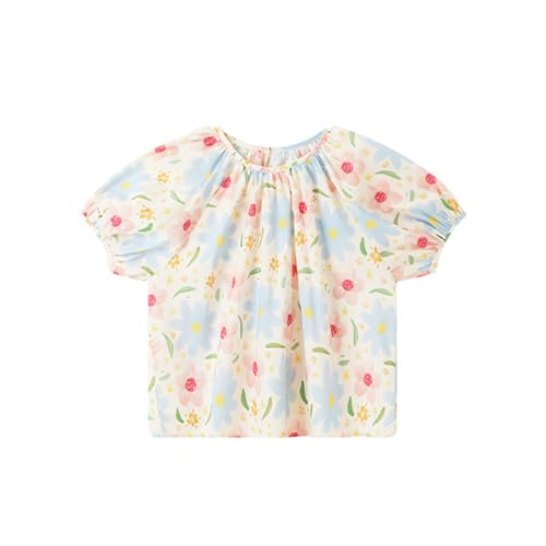 Puff Sleeve Girls T-Shirts,Cotton Round Neck Kids Summer Short Sleeve Tops Casual Basic Tee Shirts Blouses for Girls