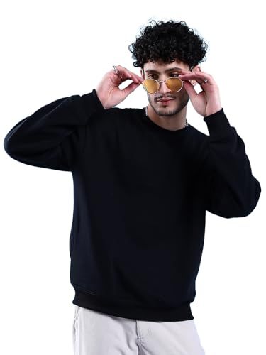 Image of The Indian Garage Co Men Oversized Solid Crew Neck Overhead Sweatshirt
