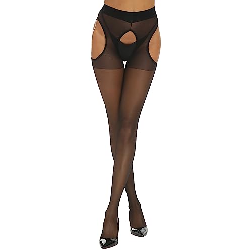 Yilanmy Suspender Tights for Women Garter Belt Tights High Waist Control Top Pantyhose Sheer Thigh High Stockings