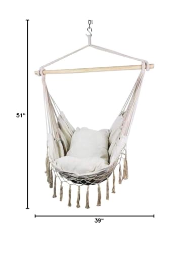 Macrame Ceiling Chair-Bohemian Hanging Swing Hammock Lounge Chair Free Standing with Wooden Bar for Inside Outside Bedroom Backyard Porch Tree - Thumbnail 7