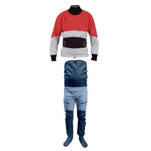 Hcclijo Conjunto De Traje Seco para Kayak para Hombre Y Mujer Chaqueta Impermeable para Remar Pantalones para Vadear Pantalones Canotaje Rafting Navegación Piragüismo Pesca Drysuit Set Red 4XL