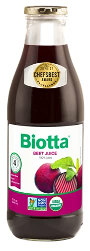 Biotta Organic Beet Juice - 100% Natural Beetroot Superfood - Helps Support Blood Pressure, Brain, Stamina & Energy - Natural Nitric Oxide & Potassium Booster - Gluten Free (32 Fl Oz, Pk of 4)