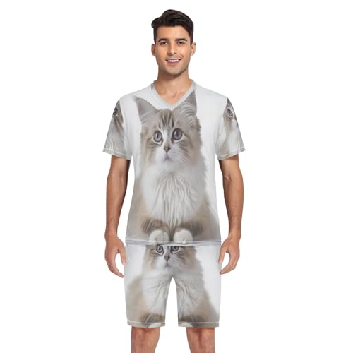 Men's Pajama Sets, Short Sleeve V-Neck Pjs Sleepwear With Pockets, S-XXL4