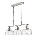 EAPUDUN 3-Light Kitchen Island Light, Farmhouse Pendant Lighting for Dining Room Pool Table Ceiling Light, Brushed Nickel Finish with Clear Glass, PDA1125-BNK