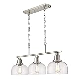 EAPUDUN 3-Light Kitchen Island Light, Farmhouse Pendant Lighting for Dining Room Pool Table Ceiling Light, Brushed Nickel Finish with Clear Glass, PDA1125-BNK