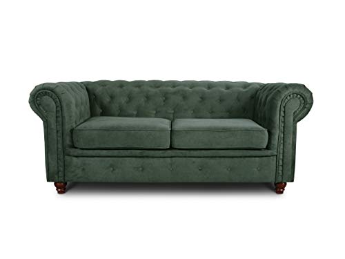 Sofnet Sofa Chesterfield Asti 2-Sitzer, Couchgarnitur 2-er, Sofagarnitur, Couch mit Holzfüße, Polstersofa - Glamour Design (Grün (Capri 74))