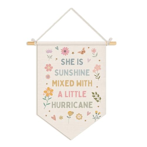 Wheatwin Baby Girl Nursery Decor, Girls Room Wall Hanging Pennant Flag Banner, Pastel Floral Wall Decor Gifts for Girls Toddler Room Playroom 15x11 Inch