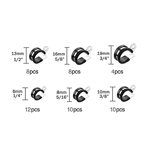 Kabelklemmen Assortiment Kit RVS Slangklem P-Clips met Rubber Kussen 52PCS - Image 5