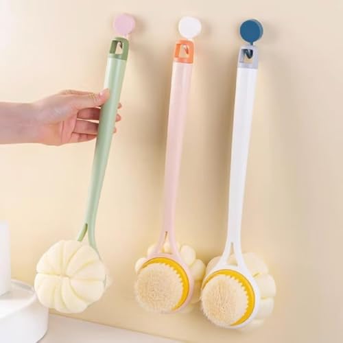 Image of Silicone Bath Brush with Long Handle - Soft Bristles Back Scrubber for Shower | Body Massage - Exfoliating Dirt Removal Brush for Men | Women (Korean Pack of 2)