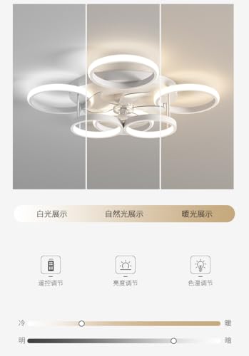 Anyeark Low Profile Ceiling Fan with Light Modern, Bedroom Ceiling Smart Fan with LED, Fandelier Ceiling Fan Flush Mount 25.6-inch, 3000K-6500K Stepless Color Change, Assembly Required (White) — view 3