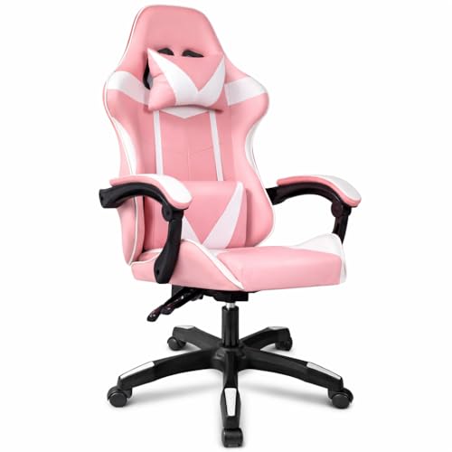 Silla Gaming Ergonómica Reclinable con Cojín Lumbar y Cervical | Altura Ajustable, Reposabrazos Acolchados, Ruedas 360° | Ideal para Oficina, Escritorio, Teletrabajo, Estudio, Juego, Ordenador