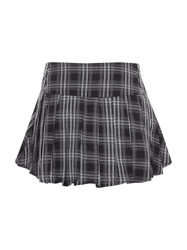 Women Adult Zipper Pleated Plaid Mini Skirts School Girl Anime Skirt Gothic Streetwear4