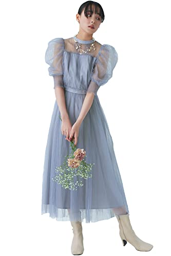 [ルイ ルエ ブティック] ドット チュール ギャザー フレア ロング ワンピース ドレス レディース ミセス ママ フォーマル レース 大きいサイズ パーティドレス パーティードレス 式 セレモニー 結婚式 二次会 パーティ パーティー LL(13号) グレーU1187-LL-GY