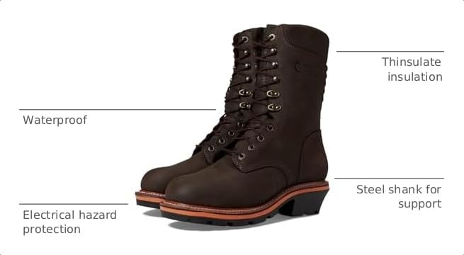 Image of Chippewa Thunderstruck Men's Waterproof Insulated Work Boots, Logger Style, Brown Leather, Slip & Oil Resistant, EH Rated