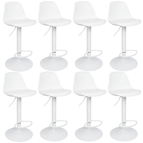 OHMG – Juego de 8 taburetes de bar giratorios a 360 grados, taburete de bar de cocina de piel sintética ajustable en altura con respaldo y reposapiés, conjunto de 2 taburetes altos con base de metal