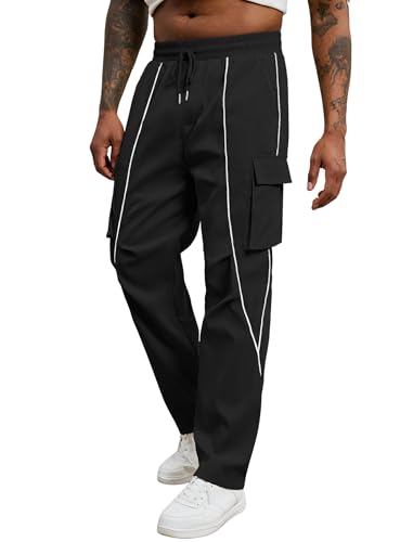 ZAFUL Men's Cargo Joggers Tapered Y2K Contrast Piping Elastic Waist Drawstring Sweatpants with Multi Pockets