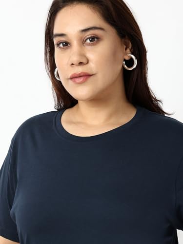 Image of Bewakoof Women's Solid Regular Fit Half Sleeve Round Neck Cotton Jersey Plus Size T-Shirt