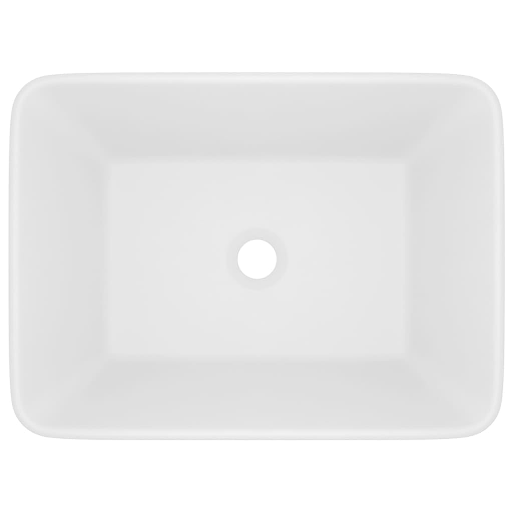 Lavabo de Cerámica Blanco Mate, Diseño Rectangular Moderno para Baño, Lavadero o Tocador, Fácil de Limpiar, Acabado Antihuellas, Montaje Sobre Encimera, 41x30x12 cm