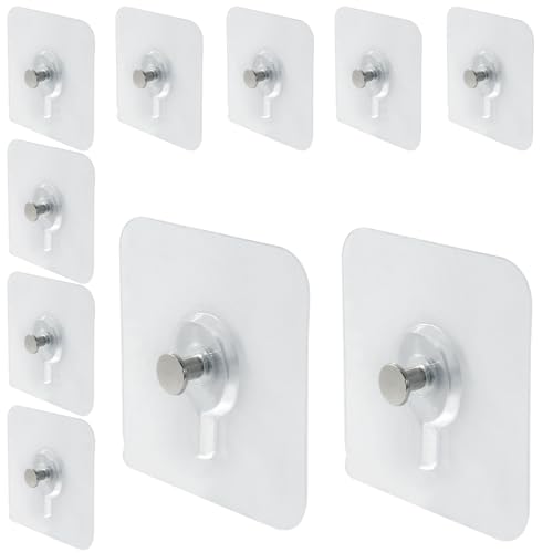 Image of 10 Pcs Wall Hangers Without Nails, 60 x 60 mm Picture Hangers Without Nails Adhesive Screws, Waterproof Nailless Wall Hooks for Bathroom, Kitchen, Home and Office to Hang Mirror, Photo, Key