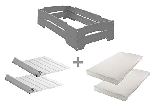 Bio-Kinder Set Completo: 2 Letti sovrapposti Kai 70x140 con Rete a Letto e Materasso