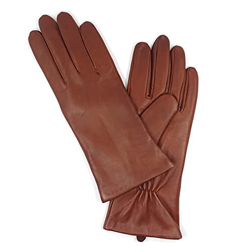 Harssidanzar Women's Leather Winter Gloves,Genuine Lambskin Leather Lined Cashmere Warm Driving Gloves For Women Gl006, Cognac,Size M #TOP7