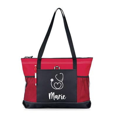 Bolso Tote personalizado rojo y negro para enfermera miniatura 1