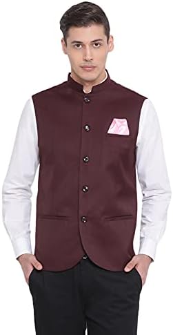 VASTRAMAY Men's Maroon Cotton Silk Nehru Jacket – Festive & Wedding Wear with Mandarin Collar, Perfect for Eid & Celebrations