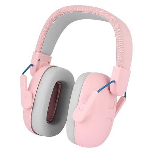 AOOWU Casco Antiruido para Niño, Niños Protectores Auditivos con Diadema Ajustable, Plegable Cascos Ruido Orejeras Antiruido Niños para Conciertos, Estudiar, Fuegos Artificiales, Partidos, Rosa