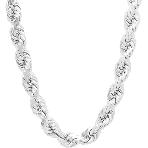 TUOKAY 9mm White Silver Rope Chain for Men Women Rope Chain 24 inch Length Silver Rapper Chain Costume for Rapper and Rap Gangsta
