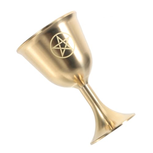 Healifty Cáliz De Latón Sólido Con Pentagrama Grabado Para Altar Copa De Agua Ofrecida y Vino Decoración Medieval Espiritual Para Rituales y Comuniones Vaso Dorado Resistente y Simbólico