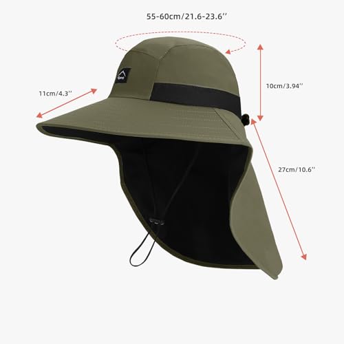Image of Rosoz Outdoor Sun Hat for Men Women, UPF50+ Protection Safari Cap Wide Brim Mesh Fishing Hat with Neck Flap Beach Garden