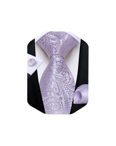 Image of DiBanGu Mens Paisley Tie Sets Silk Jacquard Woven Floral Necktie and Pocket Square Cufflinks Wedding Business Party