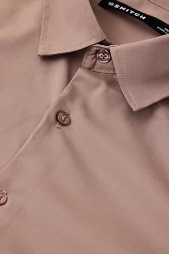 Image of SNITCH Men Formal Shirt | Tailored Slim Fit Full Sleeve Spread Collar Solid Style | Breathable Polyester Viscose Blend Twill Fabric for Office & Evening