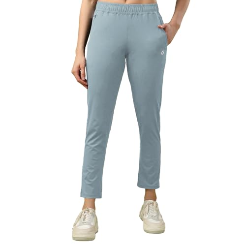 Image of TECHNOSPORT Women's Regular Fit Mid Rise Solid Track Pant with Antimicrobial, Stretchable for Gym, Workout & Sports and Regular Use