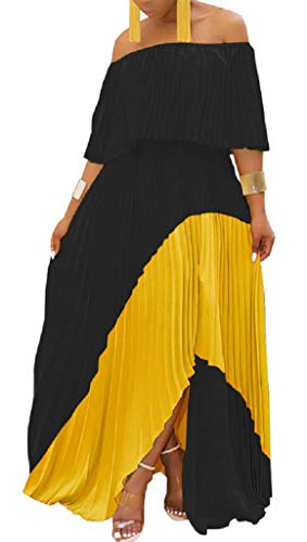 Women s Elegant Off Shoulder Long Ruffle Beach Maxi Dress Rainbow Pleated Dresses Chiffon Split Sundress