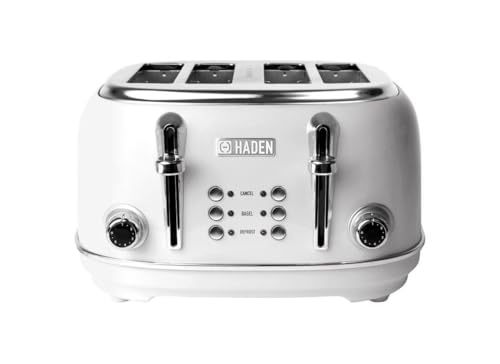 HADEN Heritage Toaster with Extra Wide Slots, 1500-Watt, Ivory & Chrome - Retro Stainless Steel Design with Self-Centering Function, Adjustable Browning Control & Removable Crumb Tray