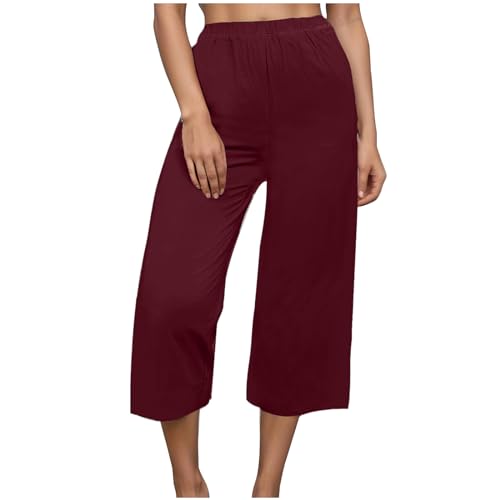 Plus Size Capris for Women Casual Summer Loose Cotton Linen Pants Elastic High Waisted Cropped Trousers