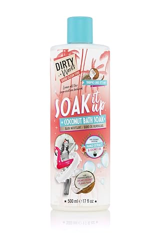 Dirty Works Soak It Up Coconut Bath Soak, 500ml, Hydrating Bubble Bath with Tropical Fruit & Hibiscus Extracts, Vegan Bath Milk for Relaxation & Soft Skin