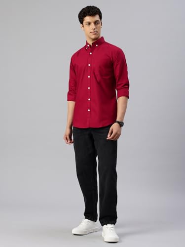 Image of Majestic Man Men's Solid Pure Cotton Casual Shirt - Slim Fit | Full Sleeves | Soft & Breathable Fabric