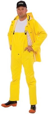 Cordova RS353Y 3-Piece Rain Suit, .35mm PVC/Polyester, Detachable Hood w/Drawstring, Corduroy Collar, Ventilated Cape Back and Underarms, Zipper and Buttons, Raincoat/Pants/Hood, Large