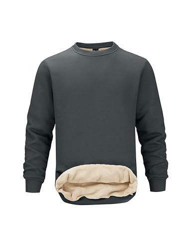 Image of Tansozer Mens Fleece Crewneck Sweatshirt Warm Sherpa Lined Thick Pullover Long Sleeve Tops Shirts