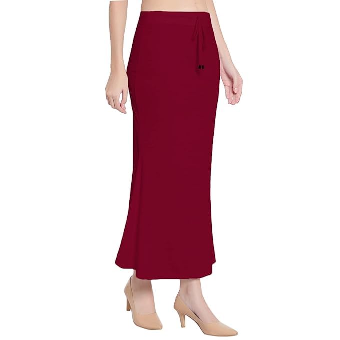 Image of Saree Shapewear Petticoat for Women Cotton Blended Lycra Shaper Petticoat with Elastic & Lace (Drawstring) Long Under Skirt Fishcut Wrinkle Free Shapewear